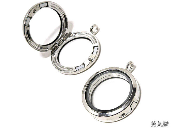 マグネット開閉式】ショーケースチャーム30mm シルバー1個【ガラス