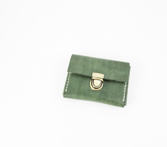 森下ツリーSENSIASHU。ハンドカセット財布。スイカの緑。イタリア野菜なめし牛革 2枚目の画像