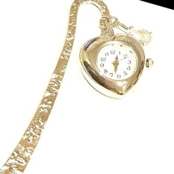 栞 シルバー ハートの時計とジルコニアのブックマーク☆petite Lila☆ 1枚目の画像