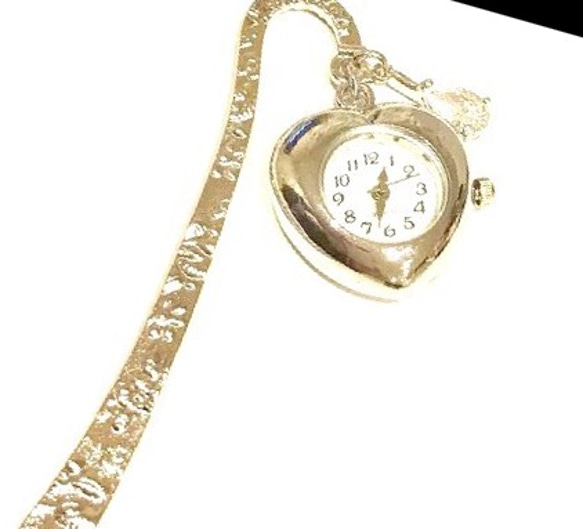 栞 シルバー ハートの時計とジルコニアのブックマーク☆petite Lila☆ 1枚目の画像