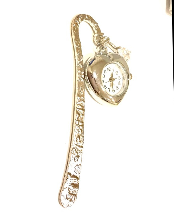 栞 シルバー ハートの時計とジルコニアのブックマーク☆petite Lila☆ 3枚目の画像