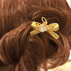 リボンのキラリかんざし⭐️ヘアスティックpetite Lila 2枚目の画像