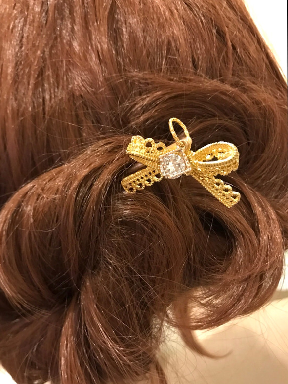 リボンのキラリかんざし⭐️ヘアスティックpetite Lila 2枚目の画像