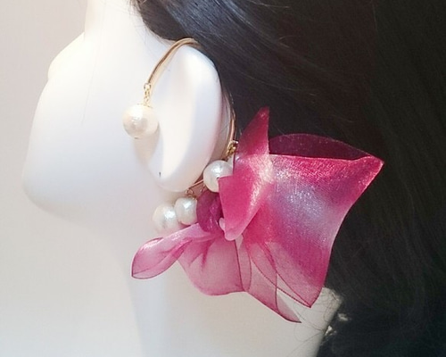 売り切れました。アンティークヴィンテージガラスボタンとコットンパールイヤーフック 1_5bd02fa62ad3d1717b3bde113c1b