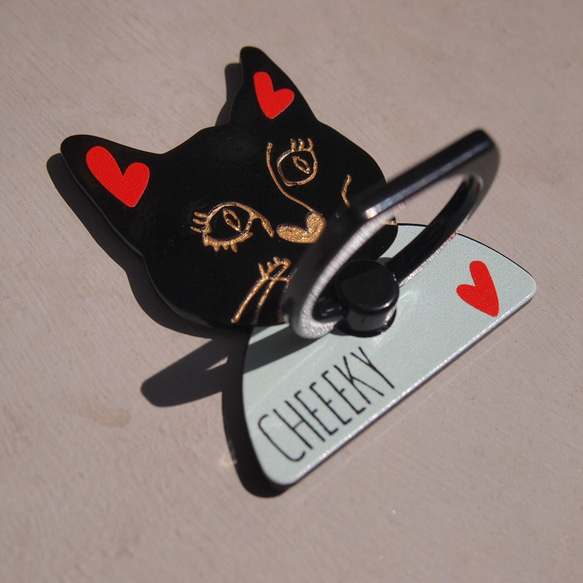 黒猫スマホリング 2枚目の画像