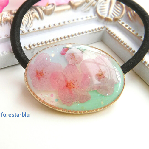 レジンヘアゴム雪冬水色ラメシンプル可愛い