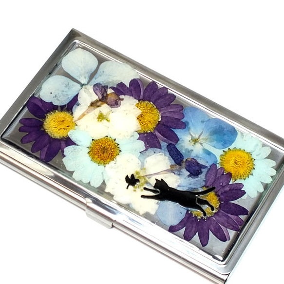 ブルーの押し花のカードケース（名刺入れ） 2枚目の画像