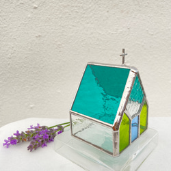 『Iglesia　Mar verde』小さな教会•キャンドルホルダー・ステンドグラス 3枚目の画像