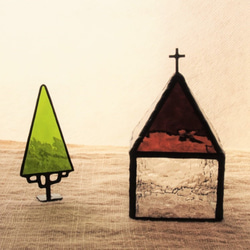 教会へ[Ⅰ]　＜ローズ＞：キャンドルホルダー（LEDキャンドル専用）・ステンドグラス 3枚目の画像
