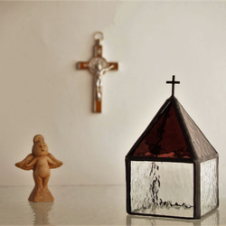 教会へ[Ⅰ]　＜ローズ＞：キャンドルホルダー（LEDキャンドル専用）・ステンドグラス 4枚目の画像