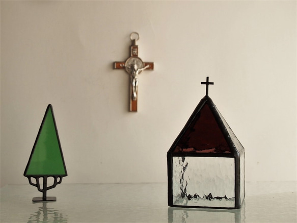 教会へ[Ⅰ]　＜ローズ＞：キャンドルホルダー（LEDキャンドル専用）・ステンドグラス 6枚目の画像