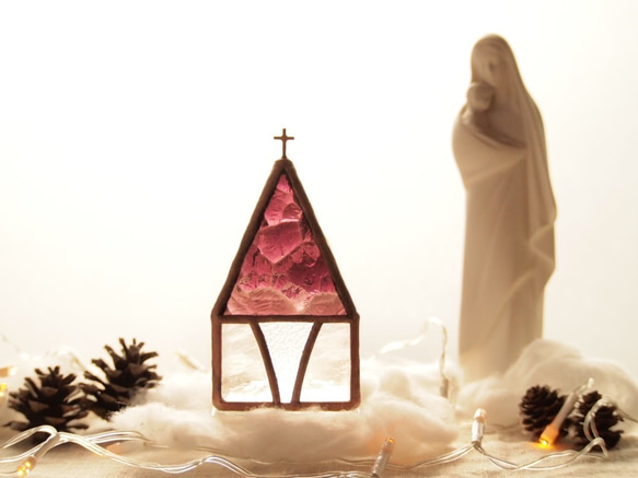『Chiesa Rosa 』 　　 LED専用キャンドルホルダー・ステンドグラス 2枚目の画像