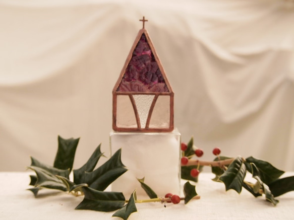 『Chiesa Rosa 』 　　 LED専用キャンドルホルダー・ステンドグラス 4枚目の画像
