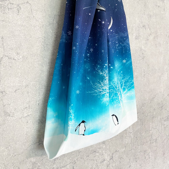 冬の星空・ペンギン エコバッグ マルシェバッグ / トートバッグ 5枚目の画像