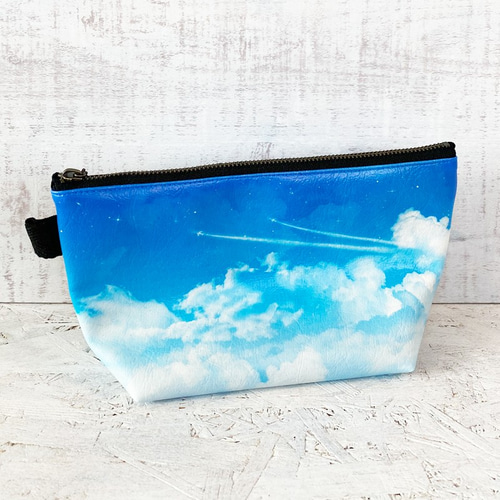 飛行機雲 ポーチ / 小物入れ コスメポーチ 空 青空 ポーチ LALA CloveR