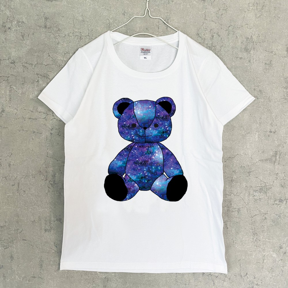 宇宙柄クマのぬいぐるみ Tシャツ（women） 星 くま Tシャツ LALA