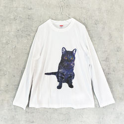 GALAXY CAT ロングTシャツ / ロンT カットソー 猫 宇宙 星 ねこ ネコ 1枚目の画像