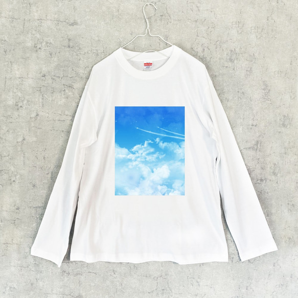 飛行機雲 ロングTシャツ / ロンT カットソー 空 青空 カットソー