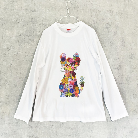 FLOWER CAT ロングTシャツ / ロンT カットソー 猫 花 ねこ ネコ 1枚目の画像