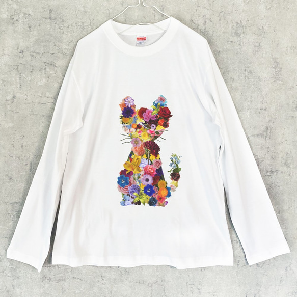 FLOWER CAT ロングTシャツ / ロンT カットソー 猫 花 ねこ ネコ 2枚目の画像