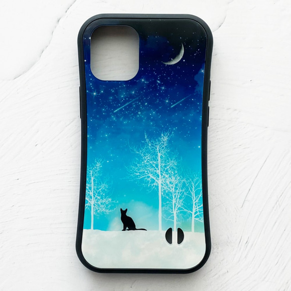 全8種 冬の星空 iPhoneグリップケース  / 名入れ可能 月 猫 iPhone15 3枚目の画像