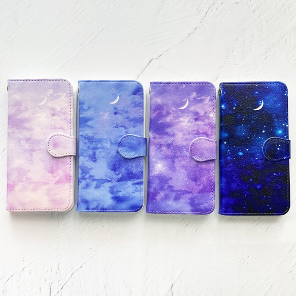 淺紫色的天空和新月筆記本型 iPhone 外殼智能手機外殼兼容所有型號 iPhone13 iPhone12mini 第8張的照片