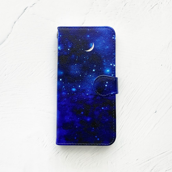 深靛藍夜空和新月筆記本型 iPhone 手機殼 智能手機殼 兼容所有型號 iPhone13 iPhone12 第1張的照片