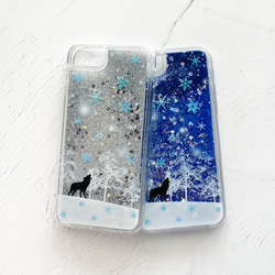 SNOW・冬の星空 iPhoneグリッターケース / 月 星 猫 狼 ペンギン