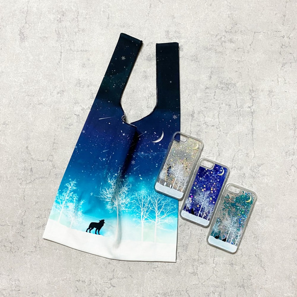 【creema限定】冬の星空・エコバッグとiPhoneグリッターケースセット 福袋 1枚目の画像