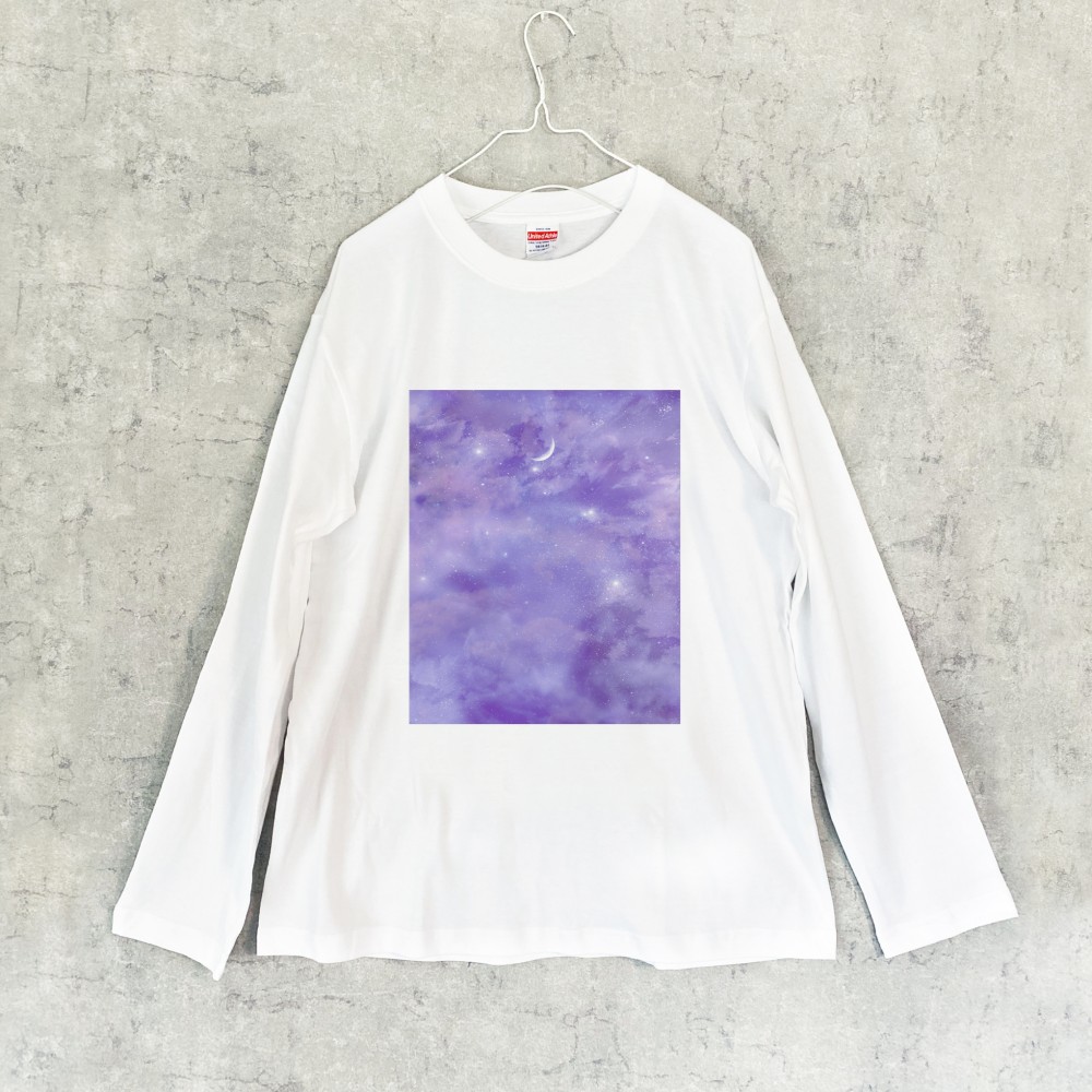 楝色の夜空と三日月 ロングTシャツ / ロンT カットソー