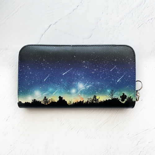 本革 夜空に降り注ぐ流星柄 長財布 / 星空 宇宙 長財布 LALA CloveR
