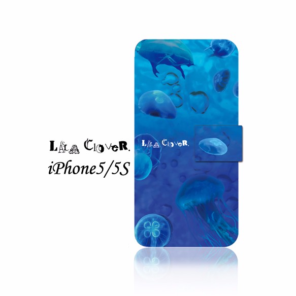 Blue-Sea Jellyfish 手帳型 iPhone5/5s/SEケース 1枚目の画像