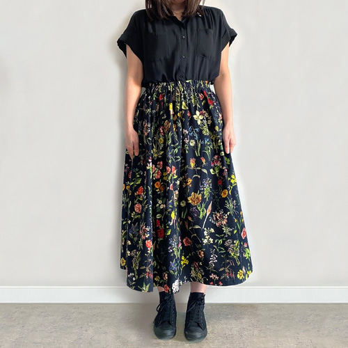 花柄　ロング　ギャザースカート サラリと着れる 花の香り FLORAL FLOWER ギャザースカート / 花