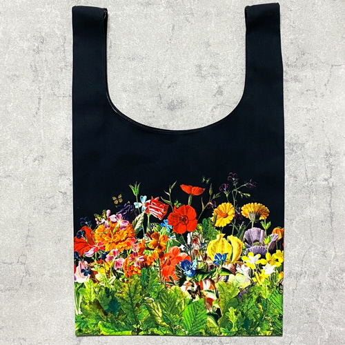 大きめエコバッグ ボタニカル柄 マルシェバッグ / 花 花柄 トート