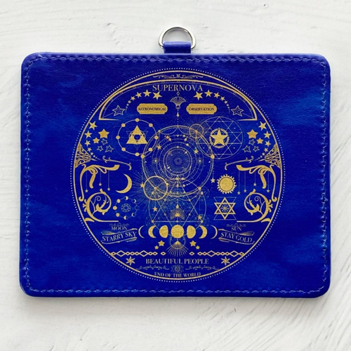 リールストラップ付き 空想天体古書・月の満ち欠け パスケース / 星