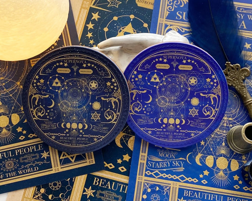 空想天体古書・月の満ち欠け コースター / 星 宇宙 その他キッチン小物