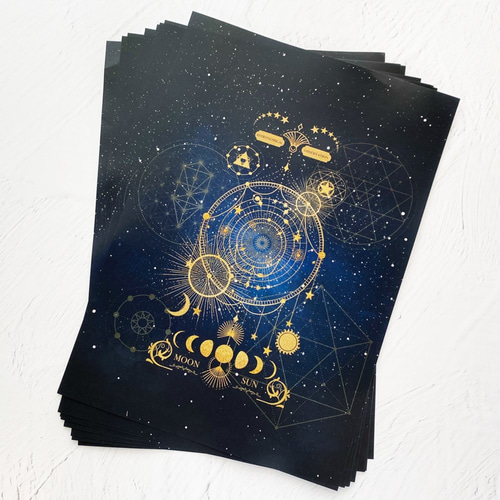 空想天体古書Ⅱ・月の満ち欠け（ギャラクシー） A4デザインペーパー 紙