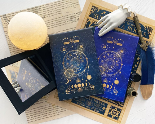 空想天体古書Ⅱ・月の満ち欠け 折りたたみスタンド式ミラー / 鏡