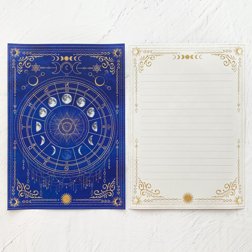 月の満ち欠け・12星座 レターセット（ブルー） レターセット LALA