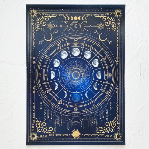 月の満ち欠け・12星座（ギャラクシー） A4デザインペーパー 紙