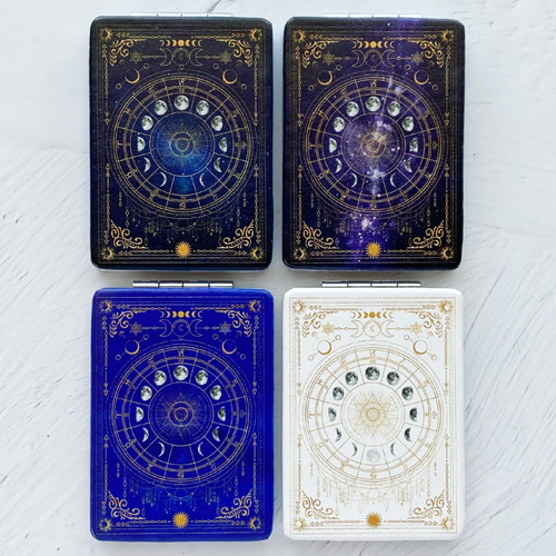 全5色】月の満ち欠け・12星座 折りたたみコンパクトミラー（四角型