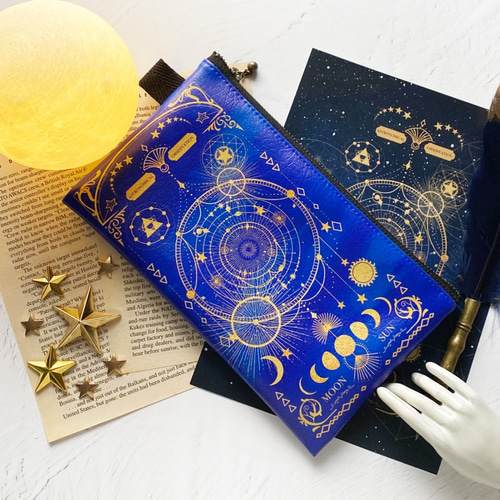 空想天体古書II・月の満ち欠け フラットポーチ | 小物入れ 平