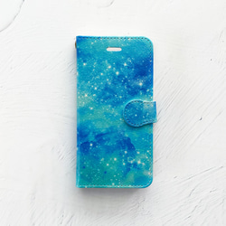 BLUE GALAXY 手帳型 iPhoneケース スマホケース/宇宙 星空 夜空 1枚目の画像