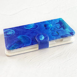 藍色水母筆記本型iPhone保護殼兼容所有型號水母海夏季水母iPhone14 第5張的照片