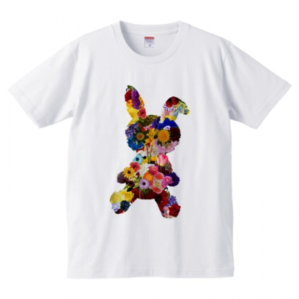 FLOWER RABBIT Tシャツ（men&women） 花 うさぎ ウサギ コラージュ 2枚目の画像