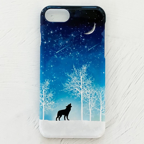 全8種 冬の星空 iPhoneケース ハードケース スマホケース / 月 三日月 雪 星 猫 狼 iPhone14 2枚目の画像