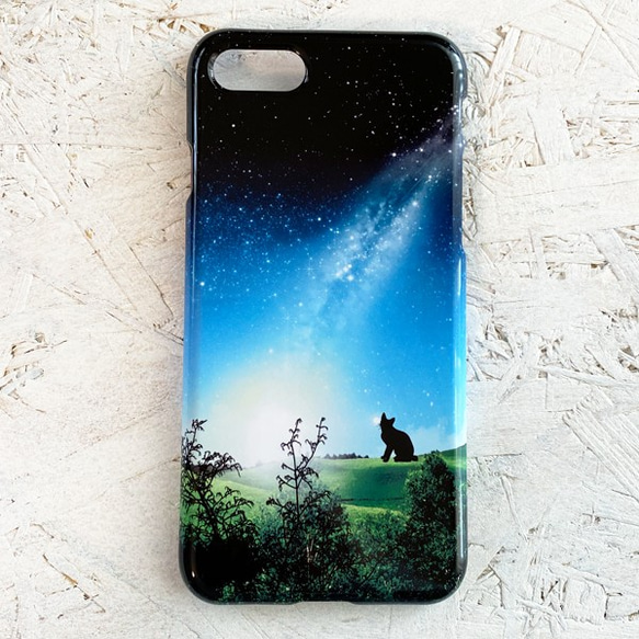 Shooting Star and Cat iPhone Case Hard Case 智能手機殼/夜空流星星空貓iPhone1 第4張的照片