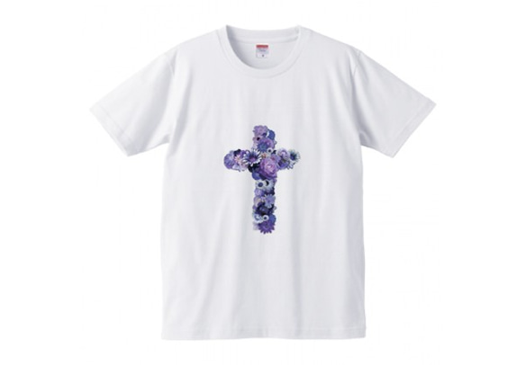 CROSS FLOWER Tシャツ（men） 花 十字架 1枚目の画像