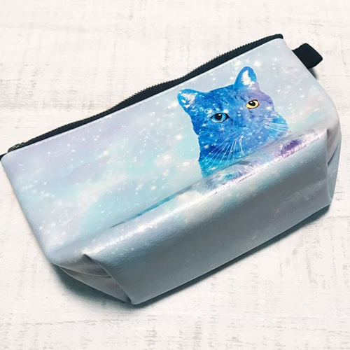 お化粧ねこ オッドアイ ポーチ /猫 小物入れ 化粧 ねこ 宇宙 コスメ ポーチ