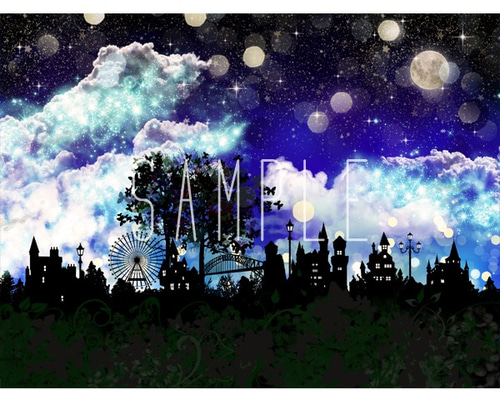 Fantasy Night A4ポスター / 月 夜空 星空 コラージュ インテリア 写真